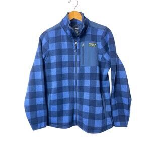 L.L.Bean Women's Sweater Fleece Jacket Full Zip Gingham Blue Size MED Granola